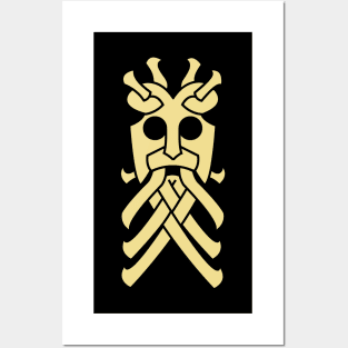 Viking rune mask gold Posters and Art